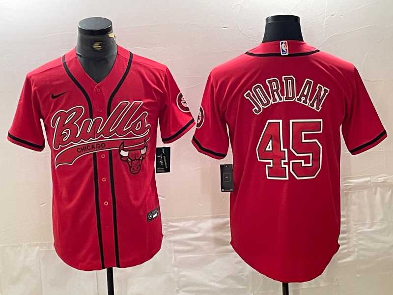 Men%27s Chicago Bulls #45 Michael Jordan Red Cool Base Stitched Baseball Jersey